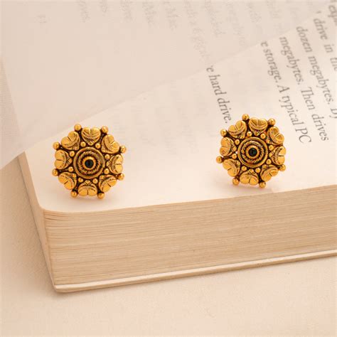 Antique Peacock Design Golden Kundan Stud-Sri Anu Jewellers.