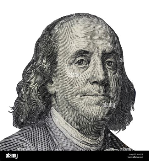 Benjamin Ben Franklin face on US 100 dollar bill closeup isolated ...
