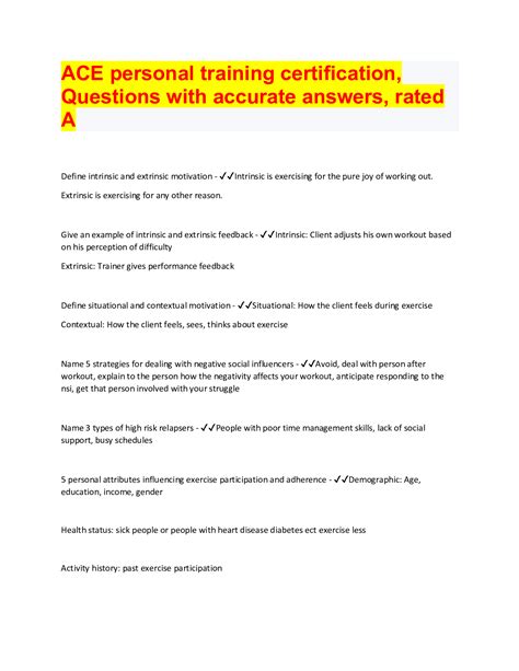 ACE personal training certification, Questions with accurate answers ...