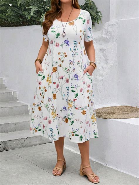 EMERY ROSE Plus Size Women's Casual Floral Print Natural Loose Short ...