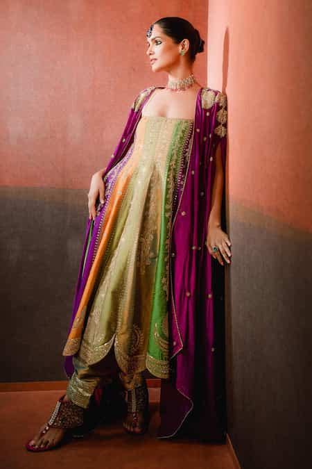 Buy Multi Color Silk, Viscose, Organza The Paan Pista Anarkali Shrug ...