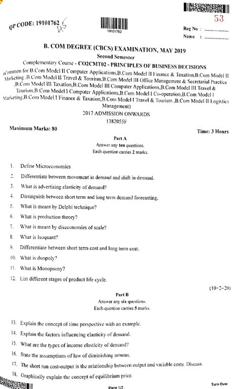 Principles OF Business Decisions practice question paper - 53 oPCODE ...