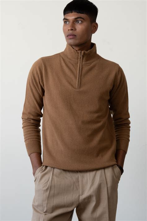 LAMBSWOOL QUARTER-ZIP RUSTIC BROWN SWEATER – Ngari