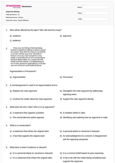 50+ Argument Writing worksheets for Class 11 on Wayground | Free ...