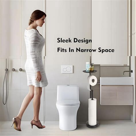 Black Toilet Paper Holder Stand with Shelf, Freestanding Toilet Paper ...