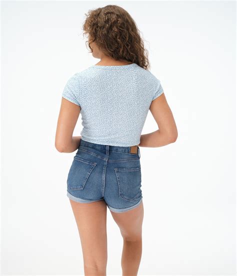 Floral Print Button-Front Cropped Shrunken Tee