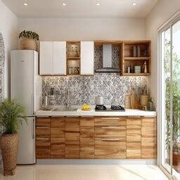 Classic White U-Shaped Kitchen Design with Glass Cabinets and Molding