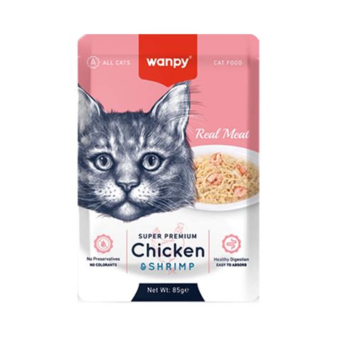 Home Wanpy Adult Cat Real Meat Chicken & Shrimp 85 g Pouch