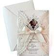 25-Set Laser Cut Wedding Invitations with Ribbon Bow - Photo Invitation ...