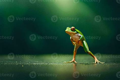 a frog standing on its hind legs with its legs spread. AI-Generated ...