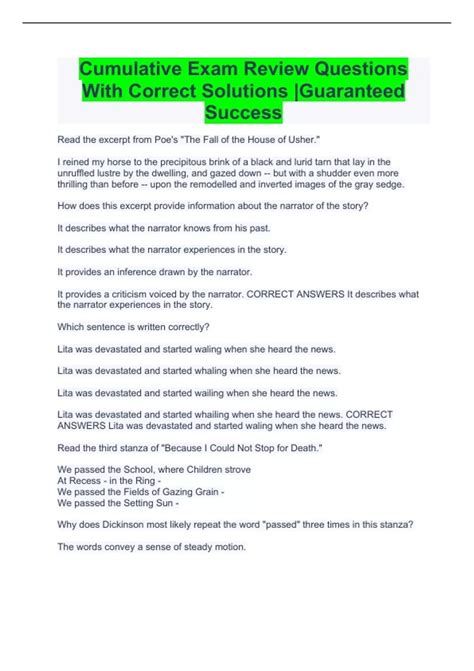 Cumulative Exam Review Questions With Correct Solutions |Guaranteed ...