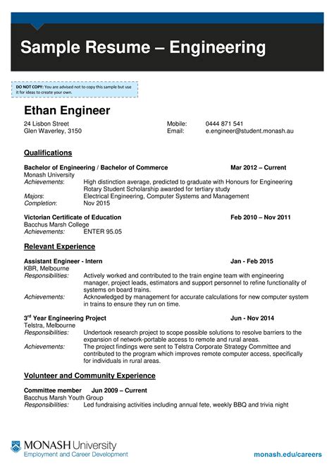 Resume Templates For Engineering Students