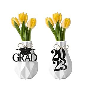 2023 Grad Cutouts Tags Graduation Centerpieces Sticks Black Glitter ...