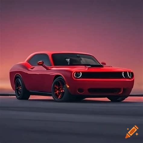 Red dodge challenger on Miami beach on Craiyon