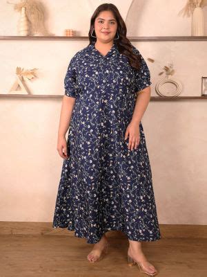 Buy Indietoga Plus Size Womens Plus Size Blue Floral Printed Polyester ...