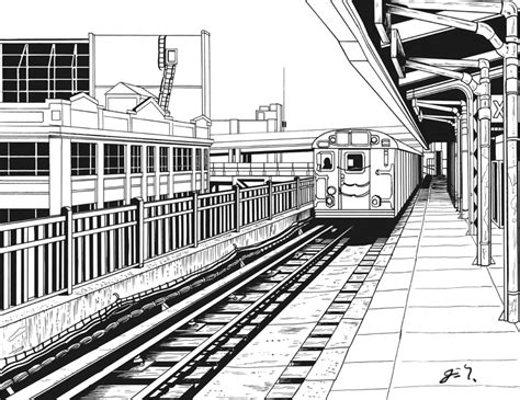 Railway Station Drawing Local Train 的图像结果