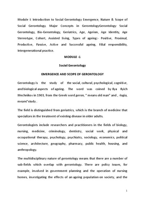 Module I: Introduction to social gerontology and its major concepts ...
