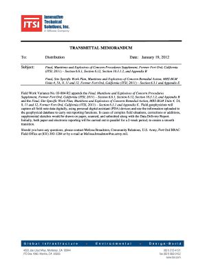 Fillable Online TRANSMITTAL MEMORANDUM To - Former Fort Ord ... Fax ...