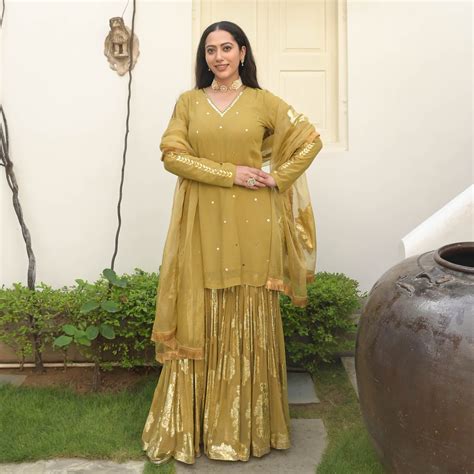 Sati Olive Green Georgette Designer Sharara Suit Set for Women Online ...