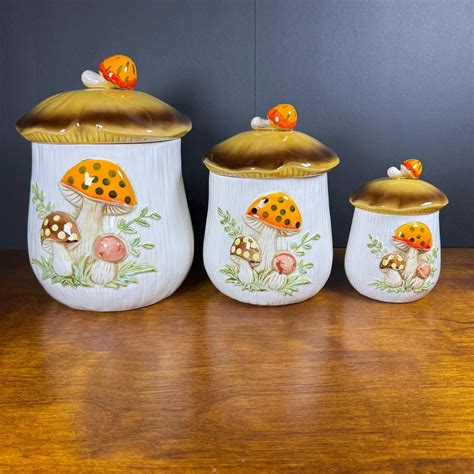 Vintage Sears Merry Mushroom Canisters Set of 3 - Retro Kitchen 70s ...