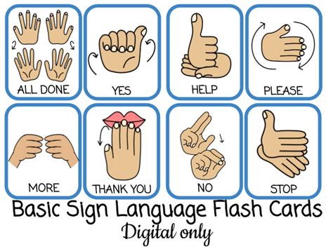 Basic sign language digital pack 16 sign language cards asl – Artofit