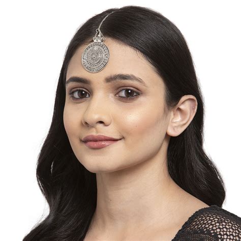 Buy PANASH Oxidized Silver-plated Handcrafted Maang Tikka Online