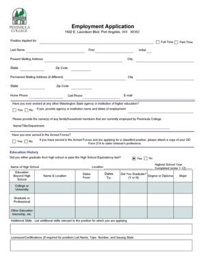 Fillable Online pencol Employment Application Form. Employment ...