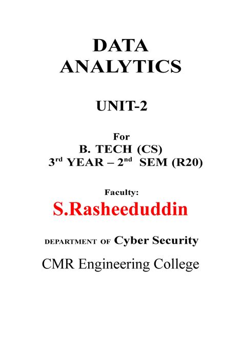 U2 - Notes - DATA ANALYTICS UNIT- For B. TECH (CS) 3 rd YEAR – 2 nd SEM ...