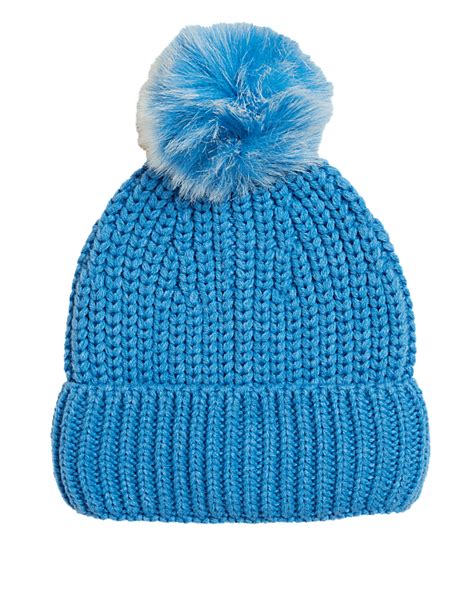 Buy Knitted Faux Fur Pom Hat at Marks & Spencer
