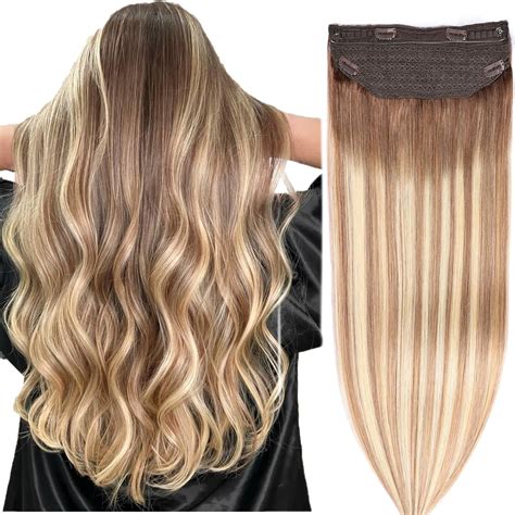 Amazon.com : DIYOMO Halo Hair Extensions - Dark Brown to Gold Blonde ...