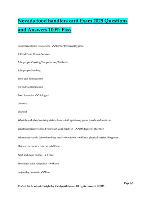 Nevada food handlers card Exam 2025 Questions and Answers 100% Pass ...