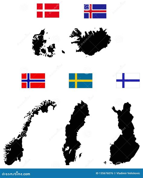 Nordic Countries Maps and Flags - the Nordic Countries or the Nordics Stock Vector ...