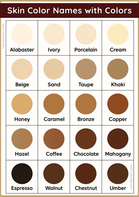 Skin Color Names with Colors and Pictures in English - Vocabzoo