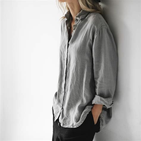 grey shirt — SEASIDE TONES | Linen shirts women, Linen shirt outfit ...