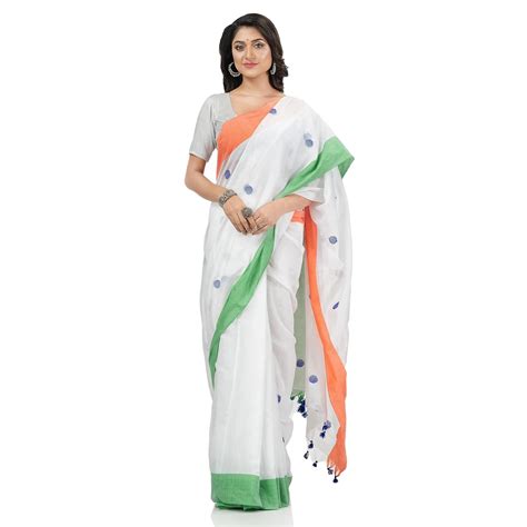 dB DESH BIDESH Women's Tri Color Pure Handloom Cotton Saree With Blouse ...