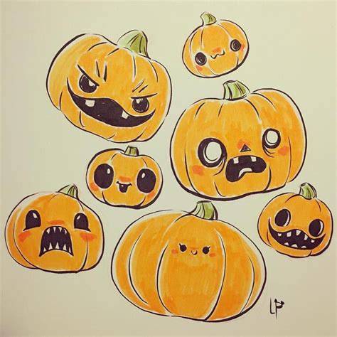 Kawaii Cute Pumpkin Drawing - Drawing Step Instructions