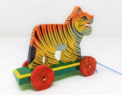 A And A Kreative Wooden Pull Along Indian Tiger Toy - Wooden Pull Along ...
