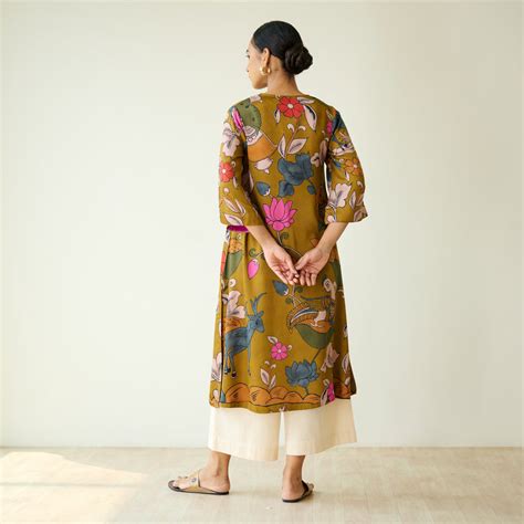 Buy Chitra Modal Satin Kurta - Mustard | Rustorange