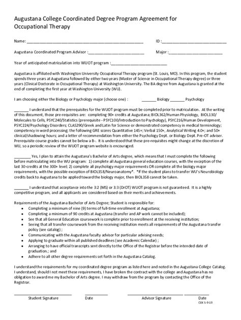 Fillable Online Program Agreement for Occupational Therapy. ... Fax ...