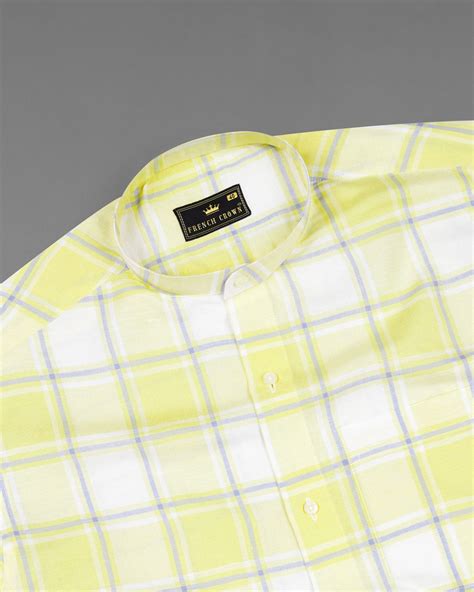 Sandwisp Yellow Formal Checks-Plaid Premium Tencel Shirt For Men
