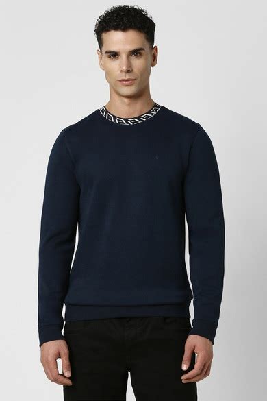 Buy Men Navy Solid Crew Neck Sweatshirt Online - 39705103 | Van Heusen
