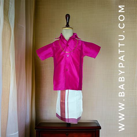 Pink and White Baby Boy Dhoti Set – babypattustudio