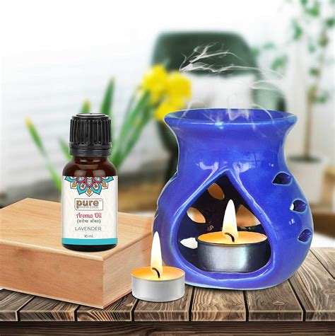 Pure Source India Ceramic Aroma Diffuser Burner with 10ml Lavender ...