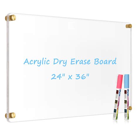Clear Acrylic Dry Erase Board, 36" X 24" Golden Non-Magnetic Acrylic White Board for Wall, Clear ...