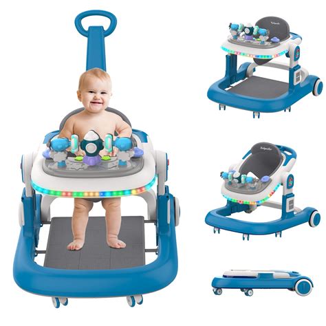 Baby Walker, 4 in 1 Foldable Baby Walker, Baby Walker with Wheels & LED ...