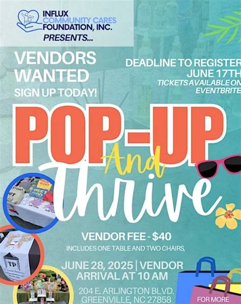 Pop Up and THRIVE Fundraiser – Vendors Wanted, 204 East Arlington ...