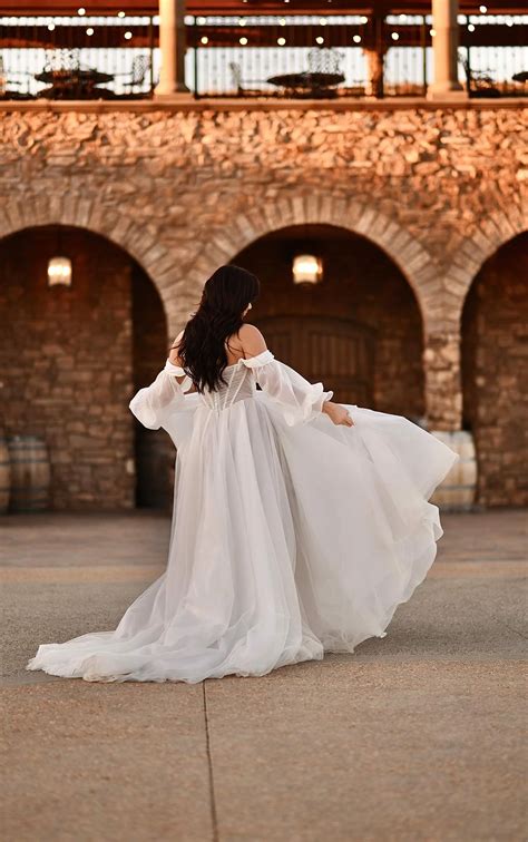 1497 | Martina Liana | Luxe Strapless A-Line Wedding Dress with Off-the-Shoulder Bell Sleeves ...
