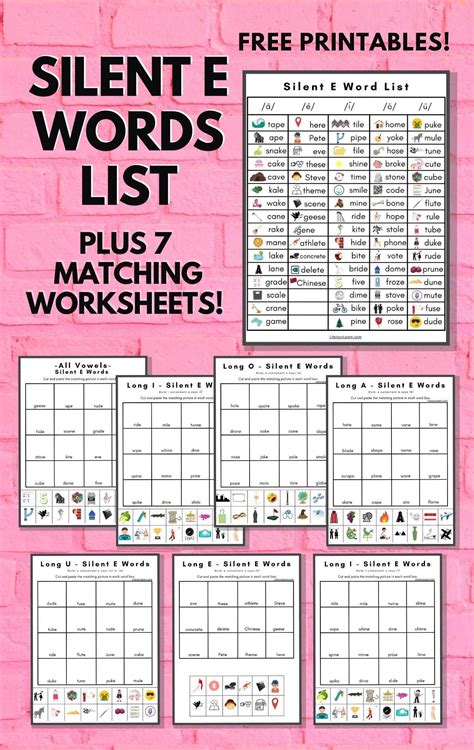 75+ Silent E Words List & Picture Match Worksheets - Literacy Learn