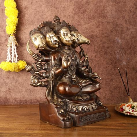 Buy Brass Panchmukhi Hanuman Idol - Dual Tone - 17" - Budhshiv.com