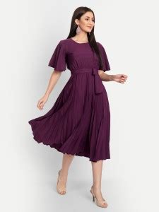 starword Women Pleated Purple Midi/Calf Length Dress - Buy starword ...